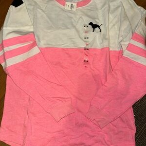 Victoria's Secret Pink and White Long Sleeve Tee
